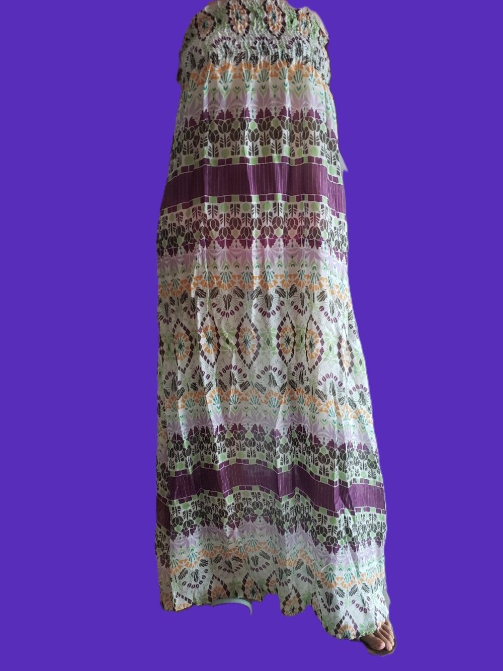 Zara Dress Smocked Top Printed Silk Maxi dress S